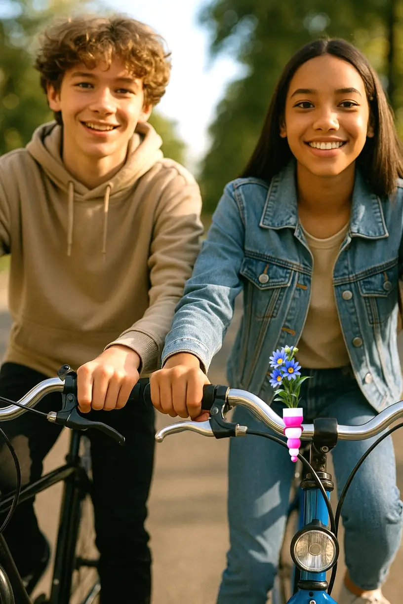 Adolescent avec un vélo stylisé et un vase tendance