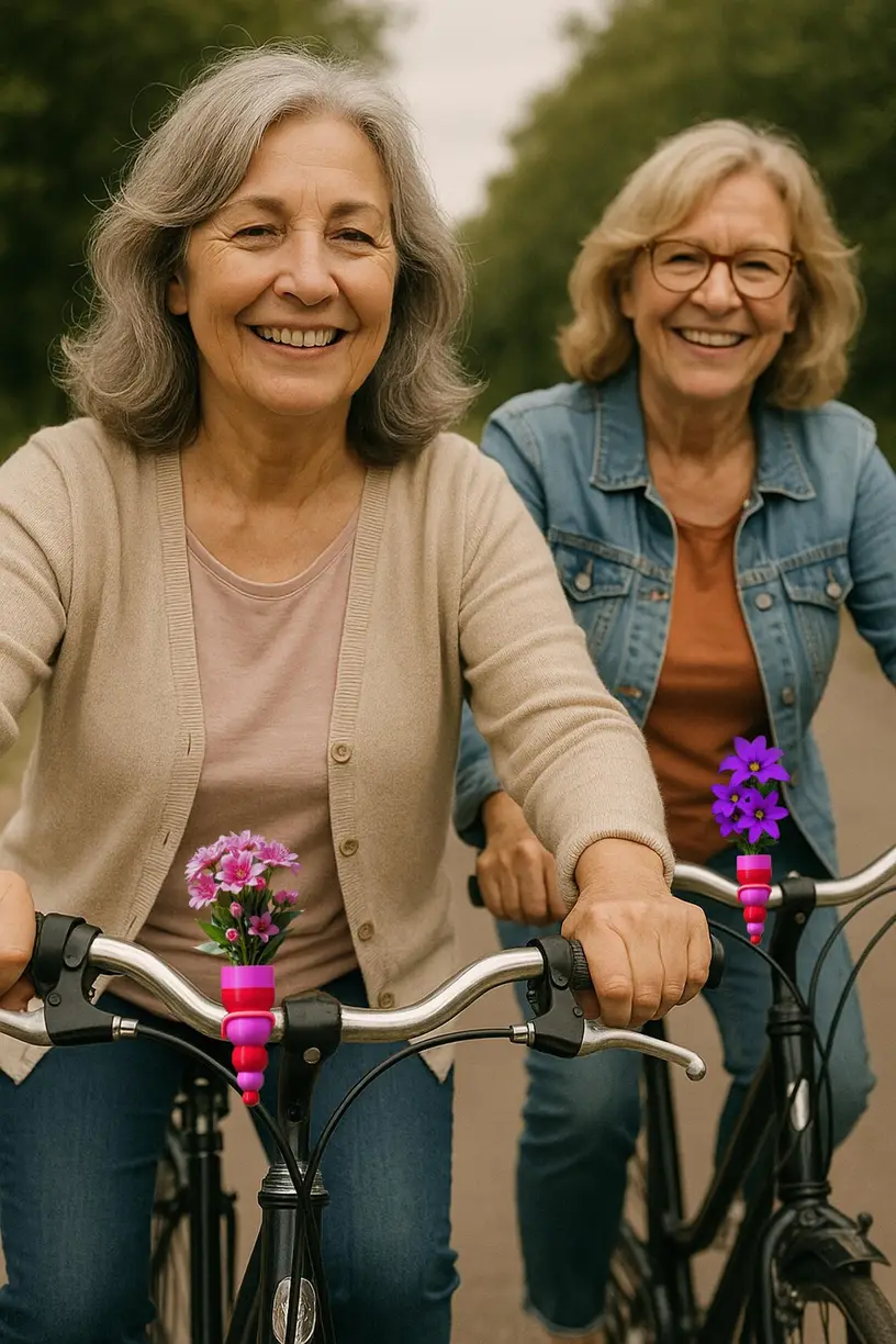 Colorful bike vases adding flair