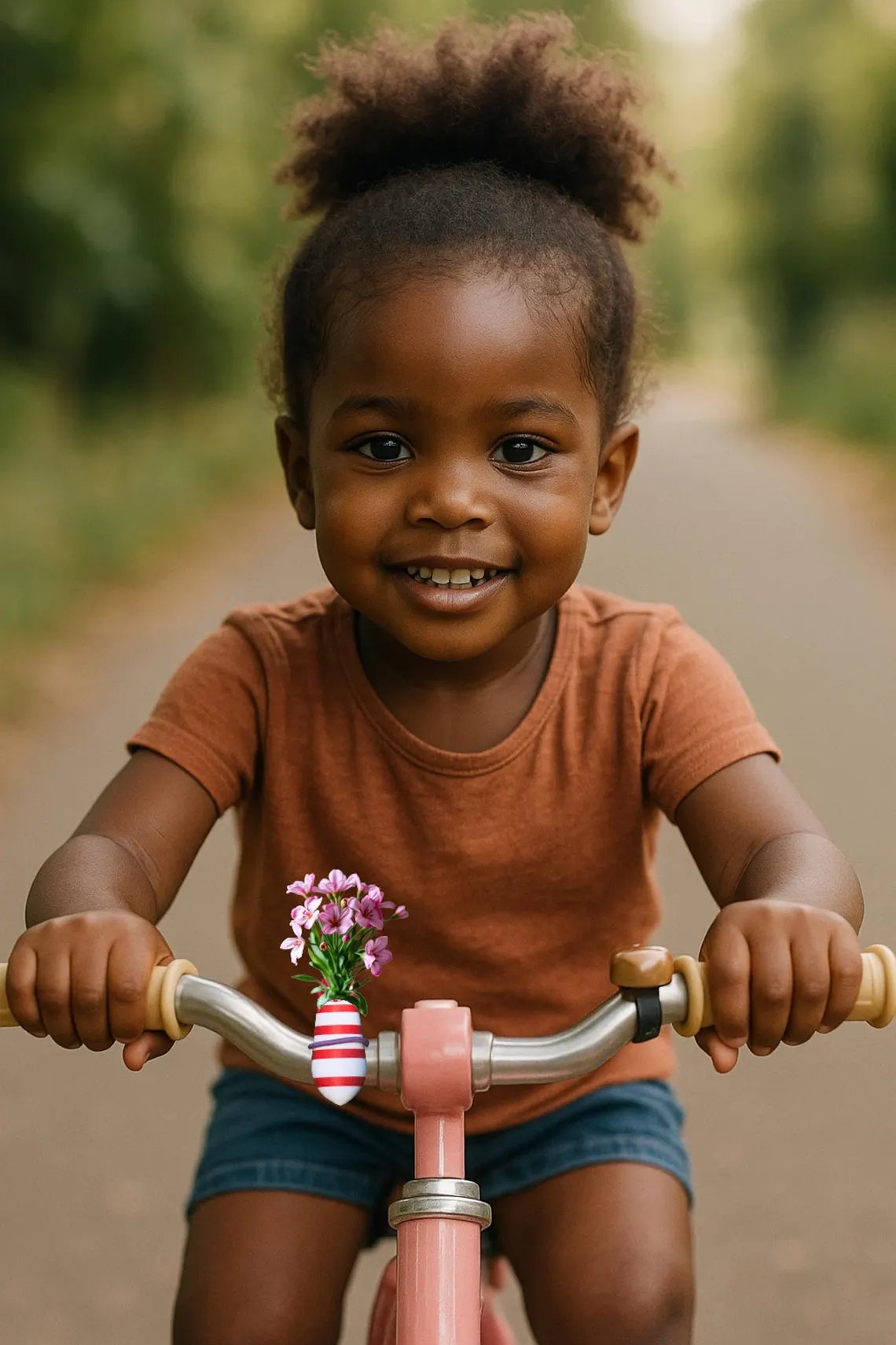 La joie simple d'une balade à vélo fleurie pour un enfant